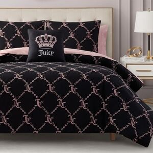 🖤🔹️Juicy Couture🔹️ Black Link Logo Printed Comforter Set, Queen 8-Piece Bed